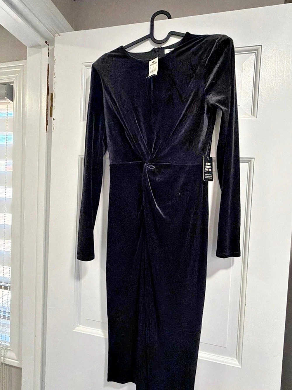Express Edition Velvet Long Sleeve Twist Front Dress Black Small NWT